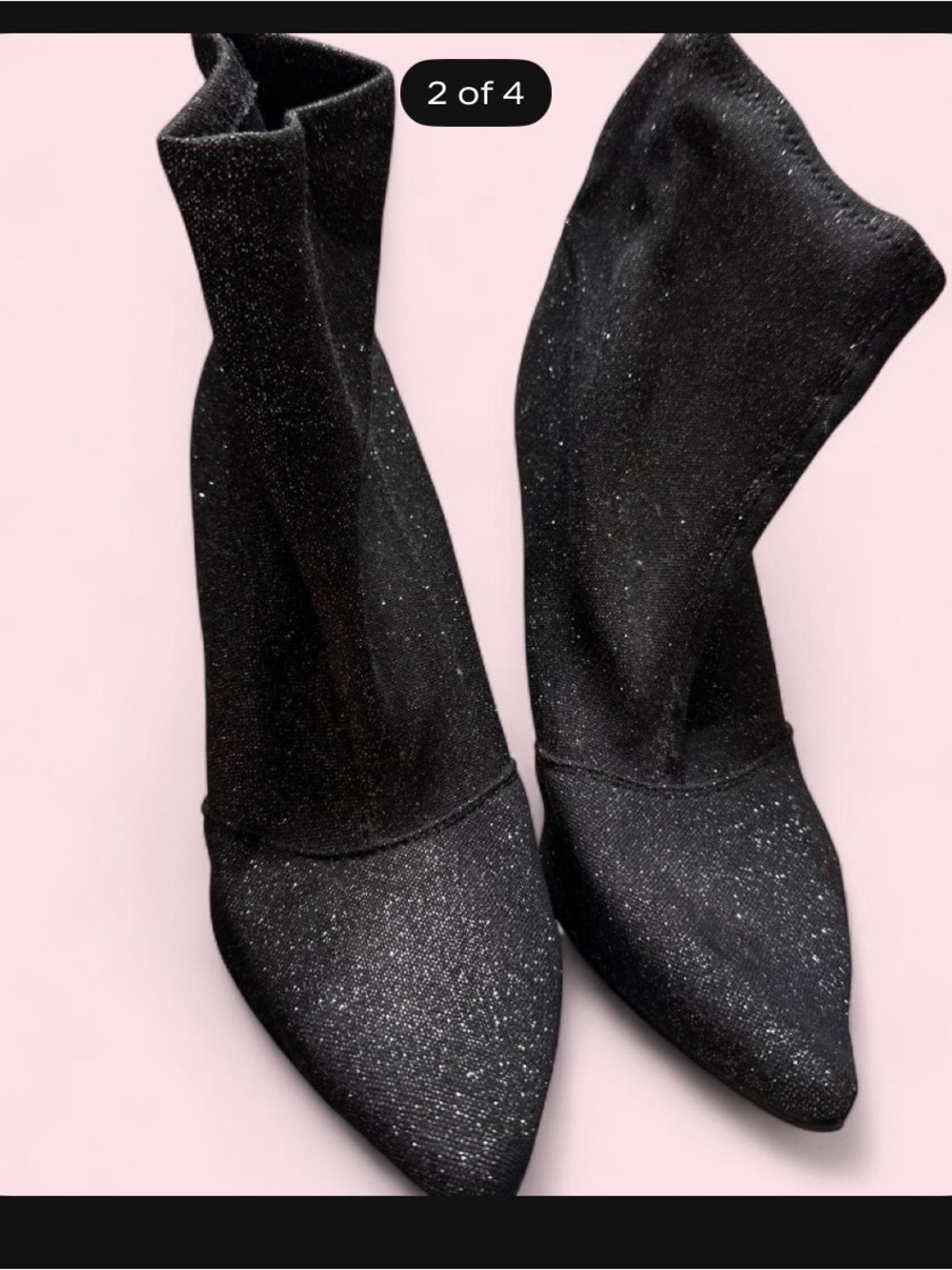 Brash Black Glitter Pointed Sock Ankle Boots
